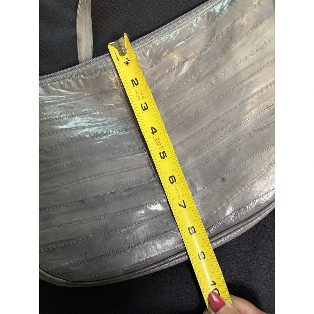 VTG Genuine Eel Skin Leather Gray Shoulder Handbag~Large 13